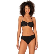 Endeep Kadın Aksesuarlı Fitilli Dokulu Siyah Bikini Takımı