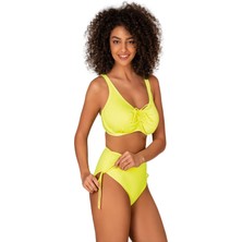Endeep Kadın Büyük Beden Balenli Destekli Bağlama Detaylı Sarı Bikini Takımı