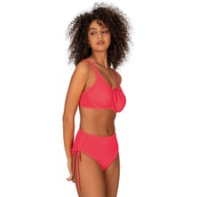 Endeep Kadın Büyük Beden Balenli Destekli Bağlama Detaylı Pembe Bikini Takımı