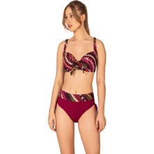 Endeep Kadın Büyük Beden Balenli Destekli Bordo Desenli Bikini Takımı