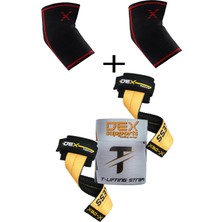 Dex Supports Lasting Energy T-Grips Lifting Straps Ağırlık Kemeri+Elbow Sleeve Fitness Antrenman Dirsekliği 2'li Paket