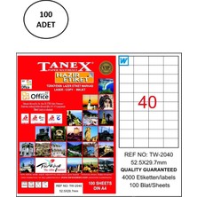 Tanex TW-2040 Lazer Etiket 52X29 mm 100 Lü