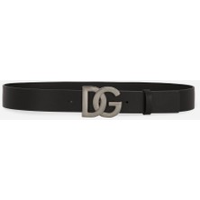 Dolce & Gabbana Lux Leather Belt With Crossover Dg Logo Buckle