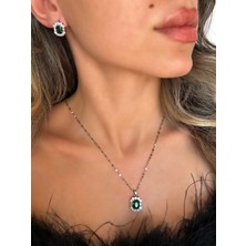 Liva Accessories Zümrüt Rengi Taşlı Zirkon Kolye ve Küpe