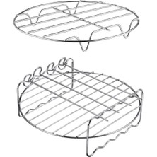 Xxl Fritöz Izgara Teli ve 4 Şişli Airfryer Aksesuar Seti , 2'li Paslanmaz Çelik Set