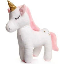 Peluş Unicorn Figürlü Yastık 33 Cm. (Beyaz) Uyku Arkadaşı & Oyuncak