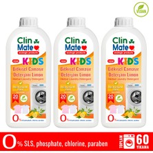 Clinmate 3'lü Set Yeni Clinmate Ekolojik Kids Bitkisel Çocuk Deterjanı Limon 750 ml 60 Yk