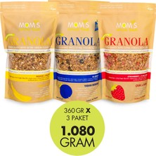 Mom's Natural Foods 3'lü Granola Muz-Ceviz 360 gr  Yaban Mersini 360 gr  Çilek-Chia 360 gr