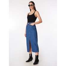 Fabrika Comfort Normal Bel Indigo Kadın Düz Midi Etek FC4SL-ETK0473