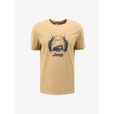 Jeep Bisiklet Yaka Baskılı Deve Tüyü Erkek T-Shirt J4SM-TST7258