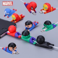 Silver Umbrella Marvel Örümcek Adam Figürleri USB Koruyucu Kılıf Demir Adam Silikon Veri Kablosu Bite Koruyucu Kapak Kaptan Amerika Hulk Oyuncaklar Hediyeler (Yurt Dışından)