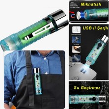 Neler Geldi Neler LED USB Şarjlı Ultra Güçlü El Feneri Su Geçirmez Flaşörlü Kırmızı Işıklı Mıknatıslı  Kamp Feneri