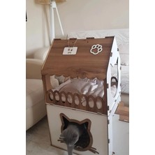 Mavitrend Büyük Kedi Evi Xxl Teraslı Kedi Evi 5kg ve Üzeri Kediler Için Xxl Kahve - Beyaz