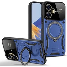 M.tk moveteck Realme C55 Kılıf Magsafe Dönebilen Halkalı Standlı Kamera Lens Mercekleri Korumalı Gold Detaylı Zırh Kapak