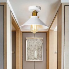 Riolight  Retro,rustik,vintage Beyaz 1XE27 Duylu Metal Tekli Plofonyer Avize ÇAP:28CM