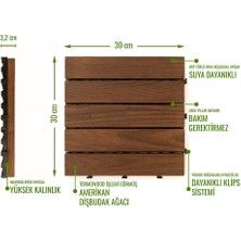 Sunsoe Dişbudak Ağacı Balkon Bahçe Ahşap Yer Döşemesi Karo Deck 30X30 cm - 1 Adet (0,09M2)