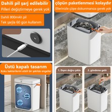 Exquisite Mutfak ve Yatak Odası Için Tam Otomatik Sensörlü Akıllı Çöp Kovası - Beyaz 18L (Şarjlı Kullanım) (Yurt Dışından)