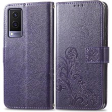 Bdt Boutique Vivo V21E 5g Için Dört Yapraklı Yonca Kısa Kayış Deri Kapak Çevirin Telefon Kılıfı (Yurt Dışından)