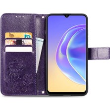 Bdt Boutique Vivo V21E 5g Için Dört Yapraklı Yonca Kısa Kayış Deri Kapak Çevirin Telefon Kılıfı (Yurt Dışından)