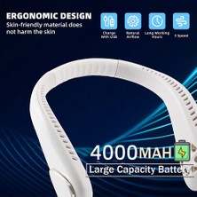 Hermoso Taşınabilir Boyun Fanı Şarj Edilebilir - 4000MAH Asılı Boyun Fanı, Beyaz (Yurt Dışından)