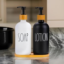 Yeşilçam Sepeti 2’li Siyah-Beyaz Bambu Standlı Soap&lotion Sıvı Sabunluk Seti