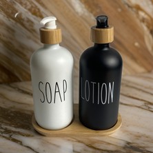 Yeşilçam Sepeti 2’li Siyah-Beyaz Bambu Standlı Soap&lotion Sıvı Sabunluk Seti