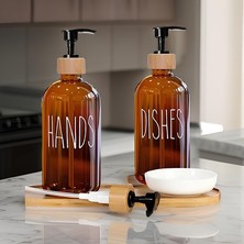 Yeşilçam Sepeti 2’li Amber Bambu Standlı Hands&dishes Sıvı Sabunluk Seti