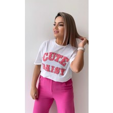 Arv Moda Kabartmalı Cute Daisy Tshirt Ekru Pembe