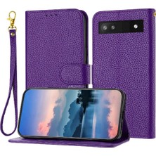 SZY Mall Google Piksel 6A Litch Desen Flip Folio Pu Deri Kartı Için Telefon Kılıfı (Yurt Dışından)