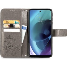 SZY Mall Motorola Moto G51 Deri Kılıf Dört Yapraklı Yonca Kapak Kapak Kısa (Yurt Dışından)