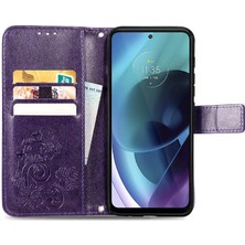 SZY Mall Motorola Moto G71 Flip Kapak Dört Yapraklı Yonca Zarif Iş Için Kılıf (Yurt Dışından)