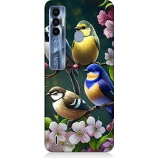 Teknomeg Tecno Spark 7 Pro Uyumlu Mavi Sarı ve Siyah Başlı Kuşlar Desenli Silikon Kılıf