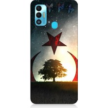 Teknomeg Tecno Spark 7t Uyumlu Göktürkçe Türk ve Ağaç Bayrak Desenli Silikon Kılıf