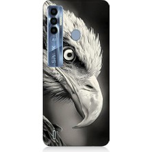 Teknomeg Tecno Spark 7 Pro Uyumlu Siyah Beyaz Kara Kartal Başı Desenli Silikon Kılıf