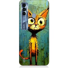 Teknomeg Tecno Spark 7 Pro Uyumlu Meraklı Şapşik Kedi Desenli Silikon Kılıf