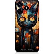 Teknomeg Tecno Spark 10 Pro Uyumlu Kara Kedi Desenli Silikon Kılıf