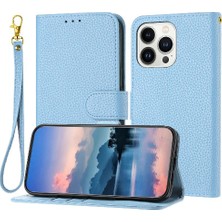 Bdt Shop Iphone 15 Için Telefon Kılıfı Pro Litch Desen Flip Folio Cüzdan Kart Yuvaları Pu (Yurt Dışından)