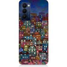 Teknomeg Tecno Camon 18 Uyumlu Minyatür Evler ve Gece Desenli Silikon Kılıf