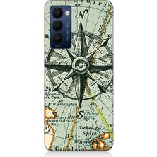 Teknomeg Tecno Camon 18 Uyumlu Harita ve Pusula Yönleri Desenli Silikon Kılıf