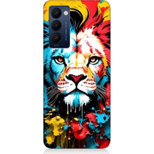 Teknomeg Tecno Camon 18 Uyumlu Renli Boyalı Aslan Yüzü Desenli Silikon Kılıf