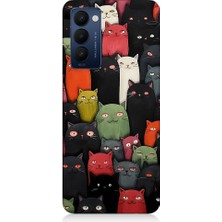 Teknomeg Tecno Camon 18 Uyumlu Komik Kedi Yüzleri Desenli Silikon Kılıf