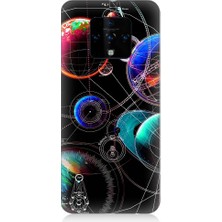 Teknomeg Tecno Camon 16 Uyumlu Sci Fi Gezegenler ve Vektörler Desenli Silikon Kılıf