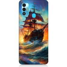 Teknomeg Tecno Spark 7t Uyumlu Kızıl Deniz Yelkenli Gemi Desenli Silikon Kılıf