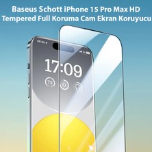 Ason Plus Baseus Schott iPhone 15 Pro Max Hd Tempered Full Koruma Cam Ekran Koruyucu