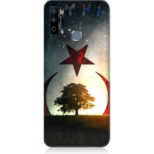 Teknomeg Infinix Hot 9 Uyumlu Göktürkçe Türk ve Ağaç Bayrak Desenli Silikon Kılıf