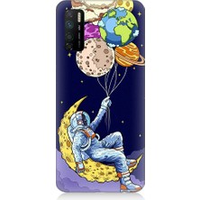 Teknomeg Infinix Note 7 Lite Uyumlu Astranot ve Gezegen Balonlar Desenli Silikon Kılıf