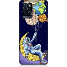 Teknomeg Infinix Note 10 Pro Uyumlu Astranot ve Gezegen Balonlar Desenli Silikon Kılıf