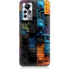 Teknomeg Infinix Note 11S Uyumlu Renkli Kareler ve Spiraller Desenli Silikon Kılıf