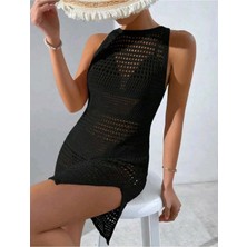 Bracha Ajurlu Desen Bikini Üstü Bisiklet Yaka Kolsuz Plaj Elbisesi