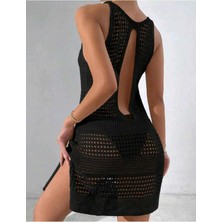 Bracha Ajurlu Desen Bikini Üstü Bisiklet Yaka Kolsuz Plaj Elbisesi